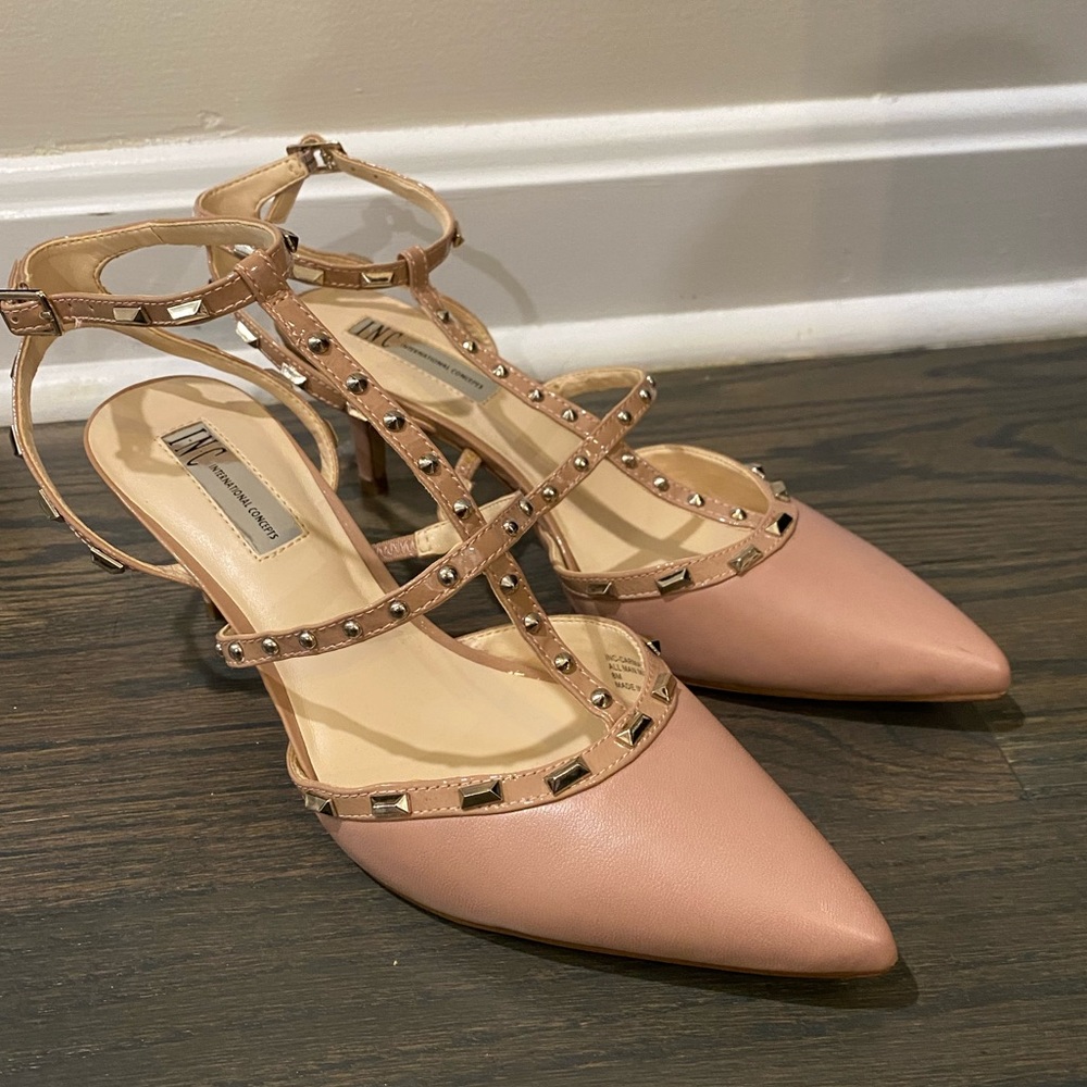 Blush color studded kitten heels